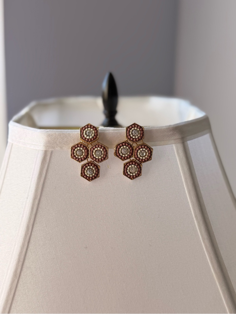 Gold-Tone Hexagon Crystal Cluster Drop Earrings - Women Jewelry